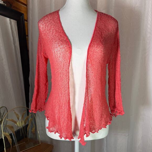 Sheer Coral Ruffle Hem Cardigan Fresco by Nomadic Traders One Size - Picture 1 of 6